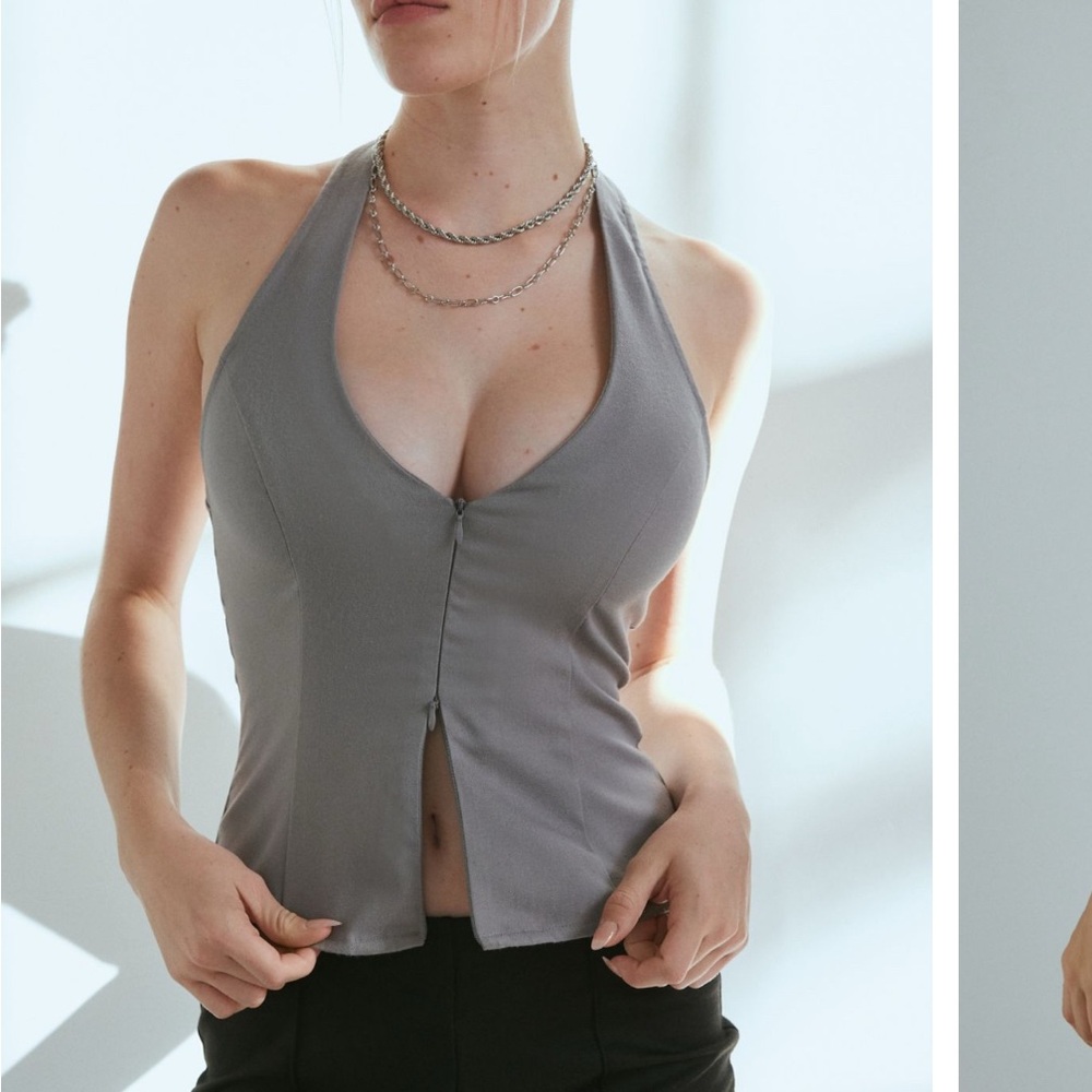 Gray Halter Neck Women's Top